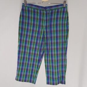 Ralph Lauren Plaid Label Pant Crop Plaid Drawstring Pocket Button Zip Medium Y2K
